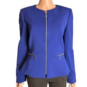 Tahari ASL Royal Blue Zip Front Jacket Blazer Womens Size 8 Peplum